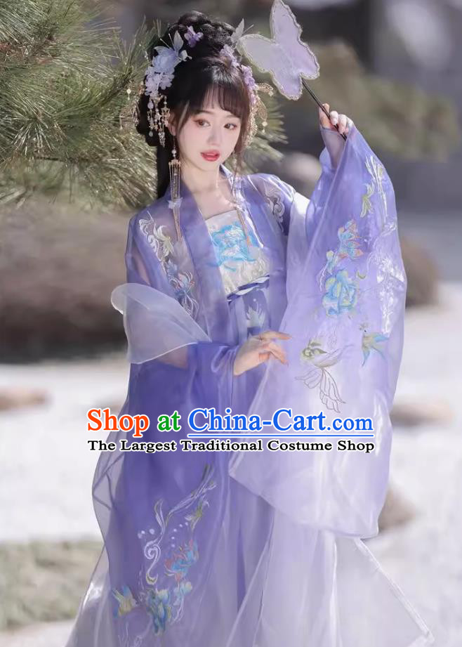 Chinese Tang Dynasty Royal Princess Dress Ancient China Young Woman Clothing Traditional Purple Hanfu Ruqun