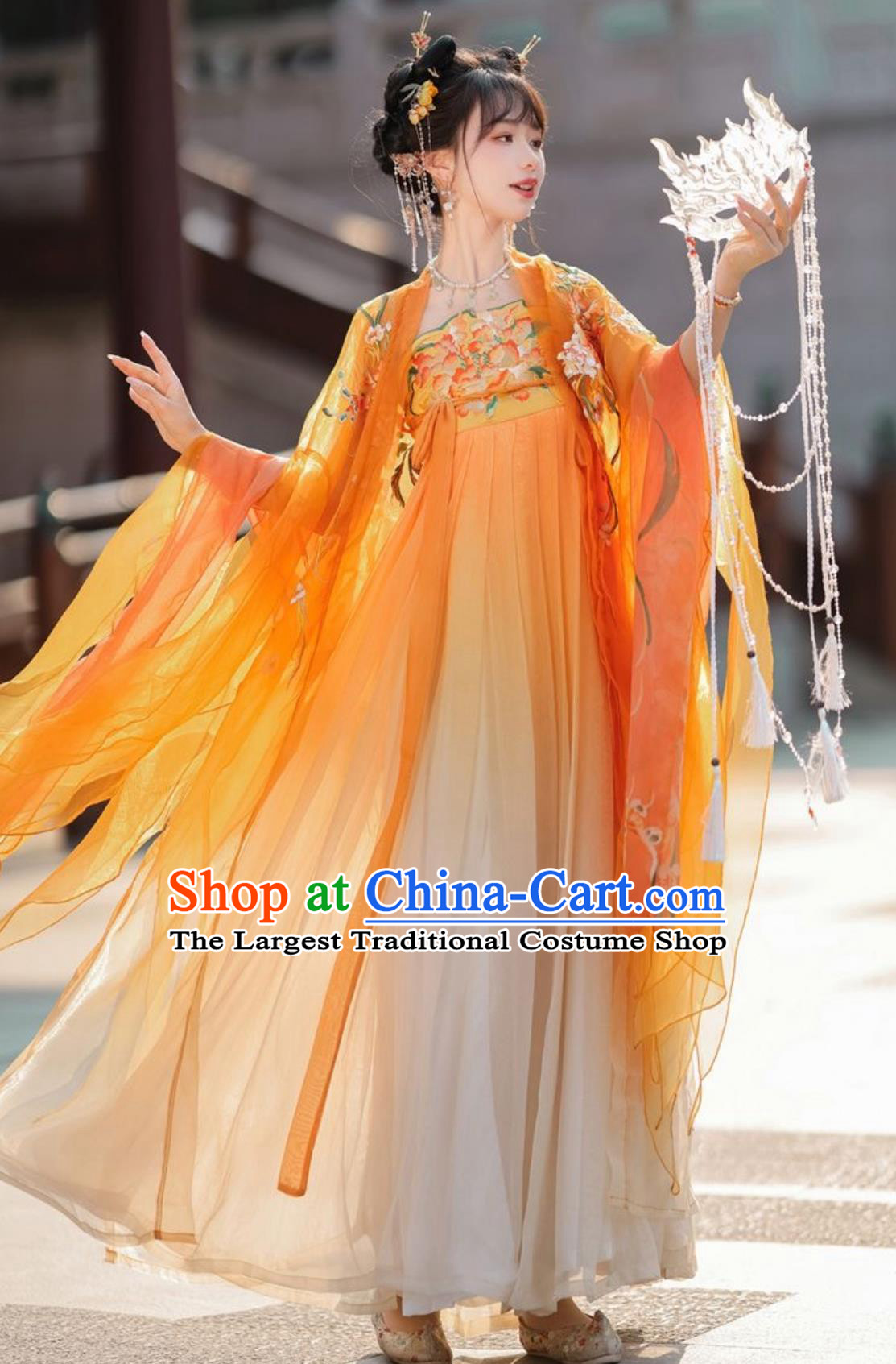 Traditional Hanfu Ruqun Chinese Tang Dynasty Royal Princess Orange Dress Ancient China Court Woman Clothing