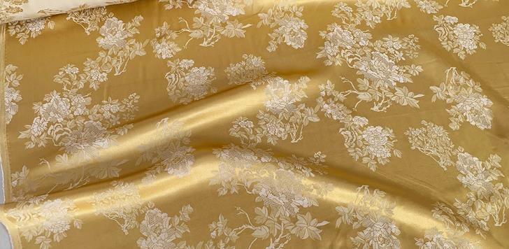 Golden Chinese Cheongsam Mulberry Silk Cloth China Classical Flowers Pattern Jacquard Material Traditional Design Fabric