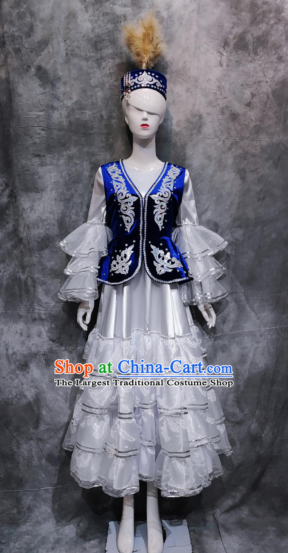 China Kazakh Ethnic Woman Clothing Chinese Kazak National Minority Stage Performance Dress Xinjiang Folk Dance Costume