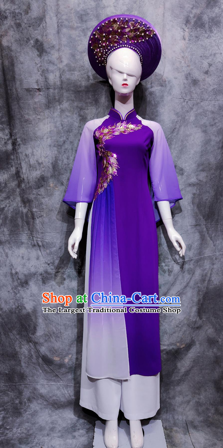 Traditional Guangxi Travel March 3rd Festival Purple Dress Chinese Ethnic Dance Costume China Jing National Minority Woman Clothing