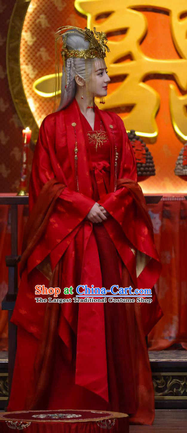 Traditional Wedding Hanfu TV Series The Legend of An Le Crown Princess Ren An Le Costume Ancient China Bride Red Clothing