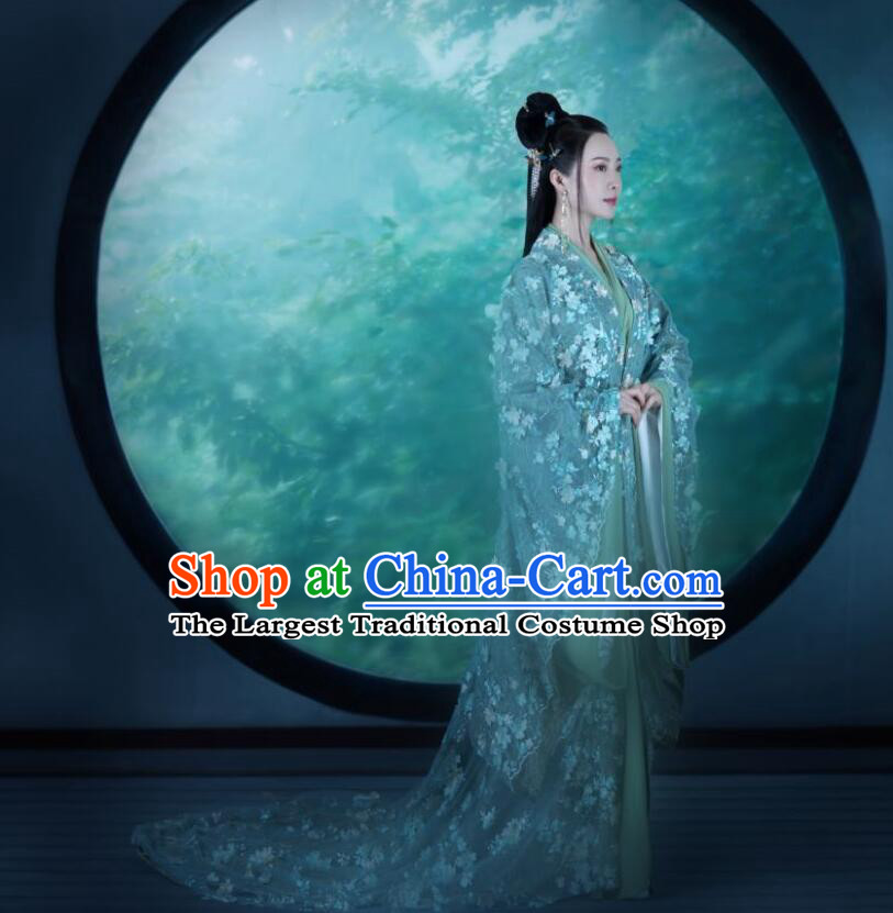 Chinese Han Dynasty Royal Princess Blue Dress Ancient China Empress Costume Traditional Hanfu Clothing