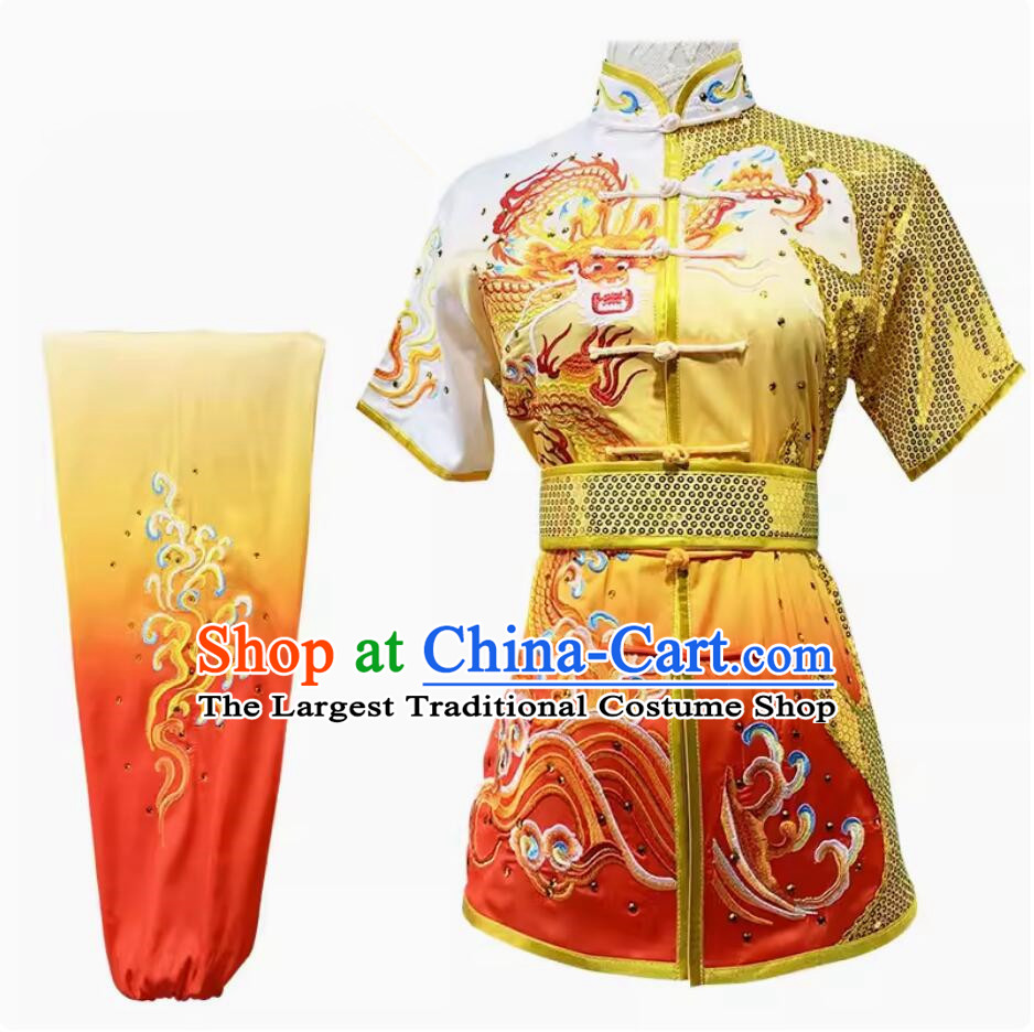 Top Embroidered Dragon Martial Arts Suit Chinese Kung Fu Costume Wushu Competition Uniform