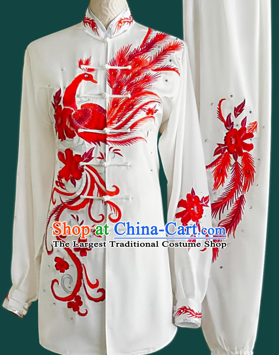 Top Pure Silk Wushu Uniform White Embroidered Tai Chi Suit Chinese Kung Fu Taiji Costume