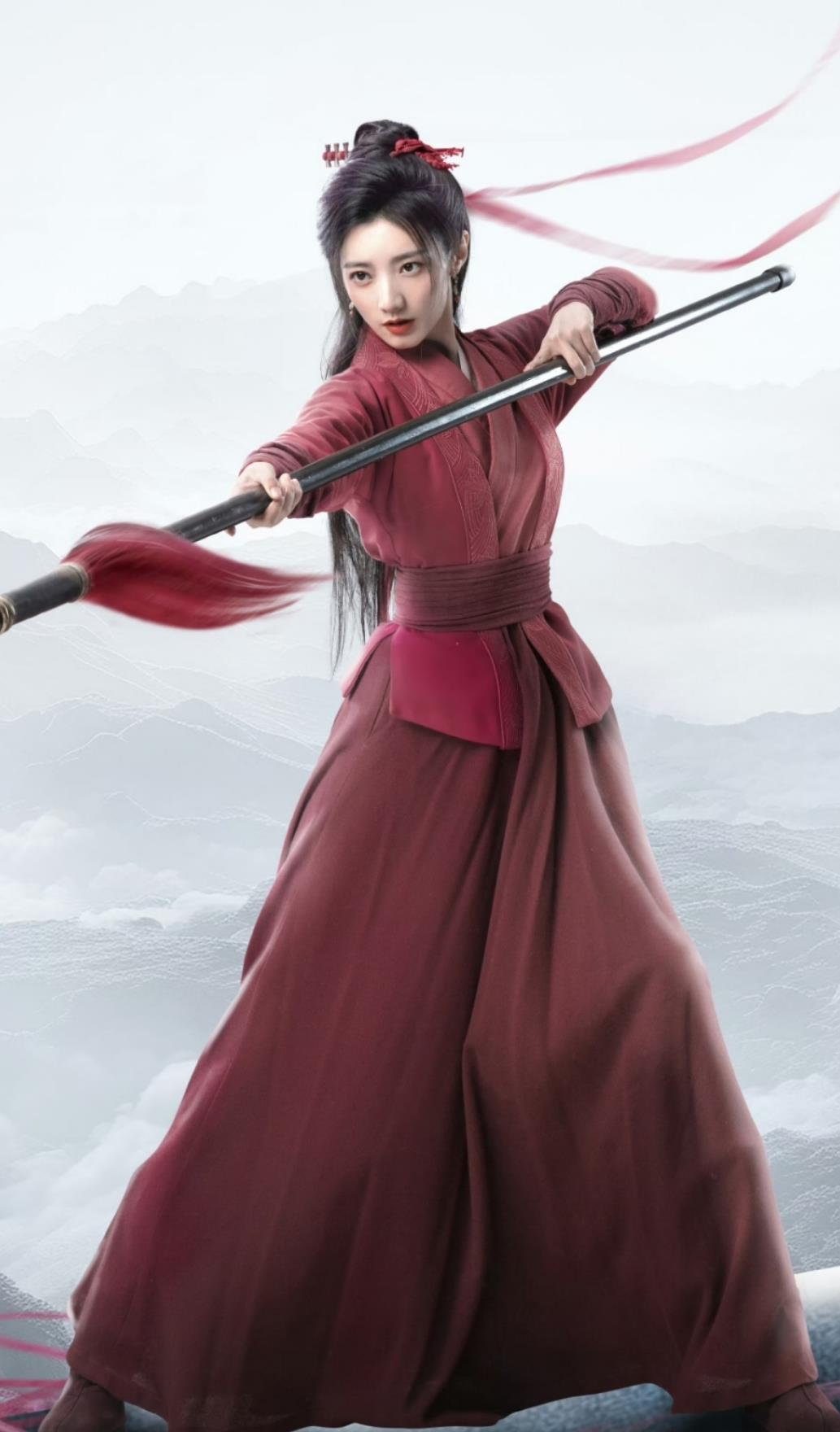 Ancient China Female Warrior Costume Chinese Wuxia TV Series The Legend of Heroes Heroine Mu Nian Ci Red Clothing