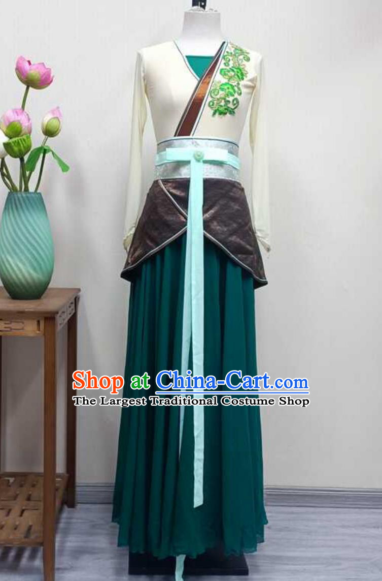 China Classical Dance Clothing Chinese Han Tang Dance Jia Ming Xing Costume Women Group Performance Green Dress