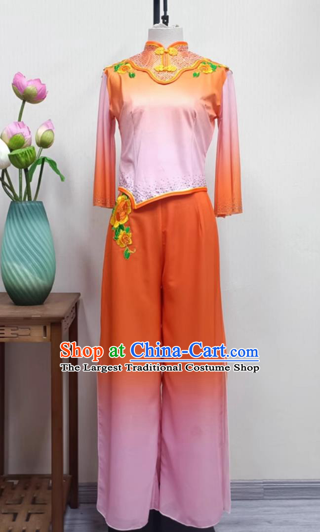 Chinese Yangko Dance Costume Women Group Performance Orange Outfit China Folk Dance Yangge Clothing