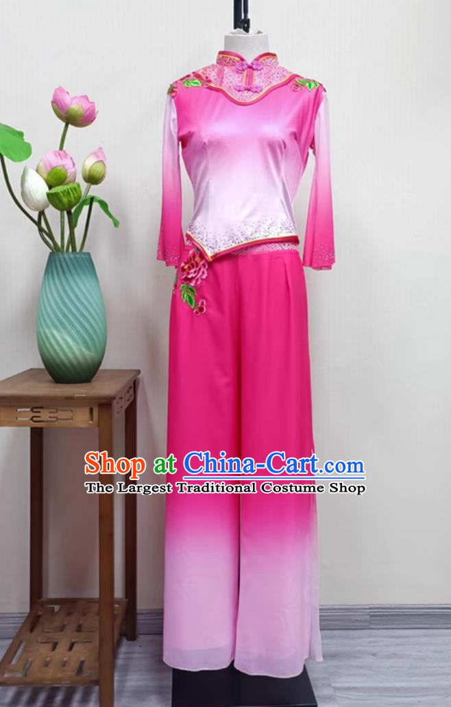 Women Group Performance Pink Outfit China Folk Dance Yangge Clothing Chinese Yangko Dance Costume