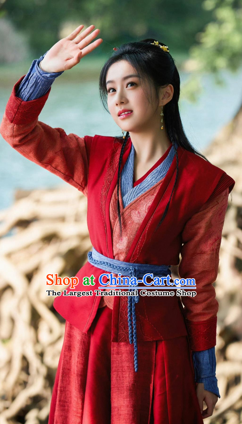 Chinese Wuxia TV Series The Legend of Heroes Heroine Huang Rong Red Dress Clothing Ancient China Chivalrous Women Costume