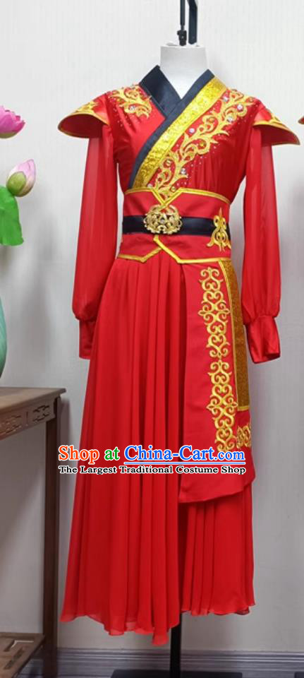 China Drum Dance Yangge Clothing Chinese Yangko Dance Costume Women Group Performance Red Dress