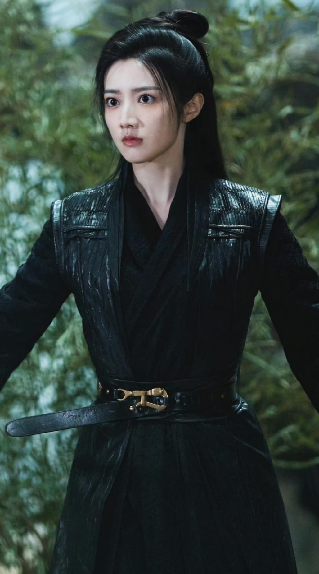 Ancient China Swordswoman Black Costume Chinese Wuxia TV Series The Legend of Heroes Female Warrior Mu Nian Ci Clothing