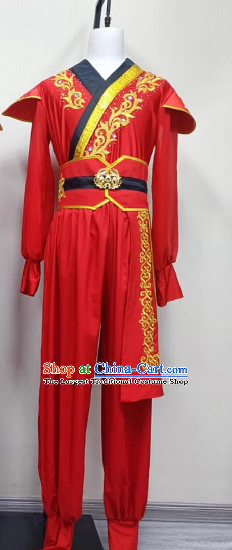 Male Group Performance Red Outfit China Drum Dance Yangge Clothing Chinese Yangko Dance Costume