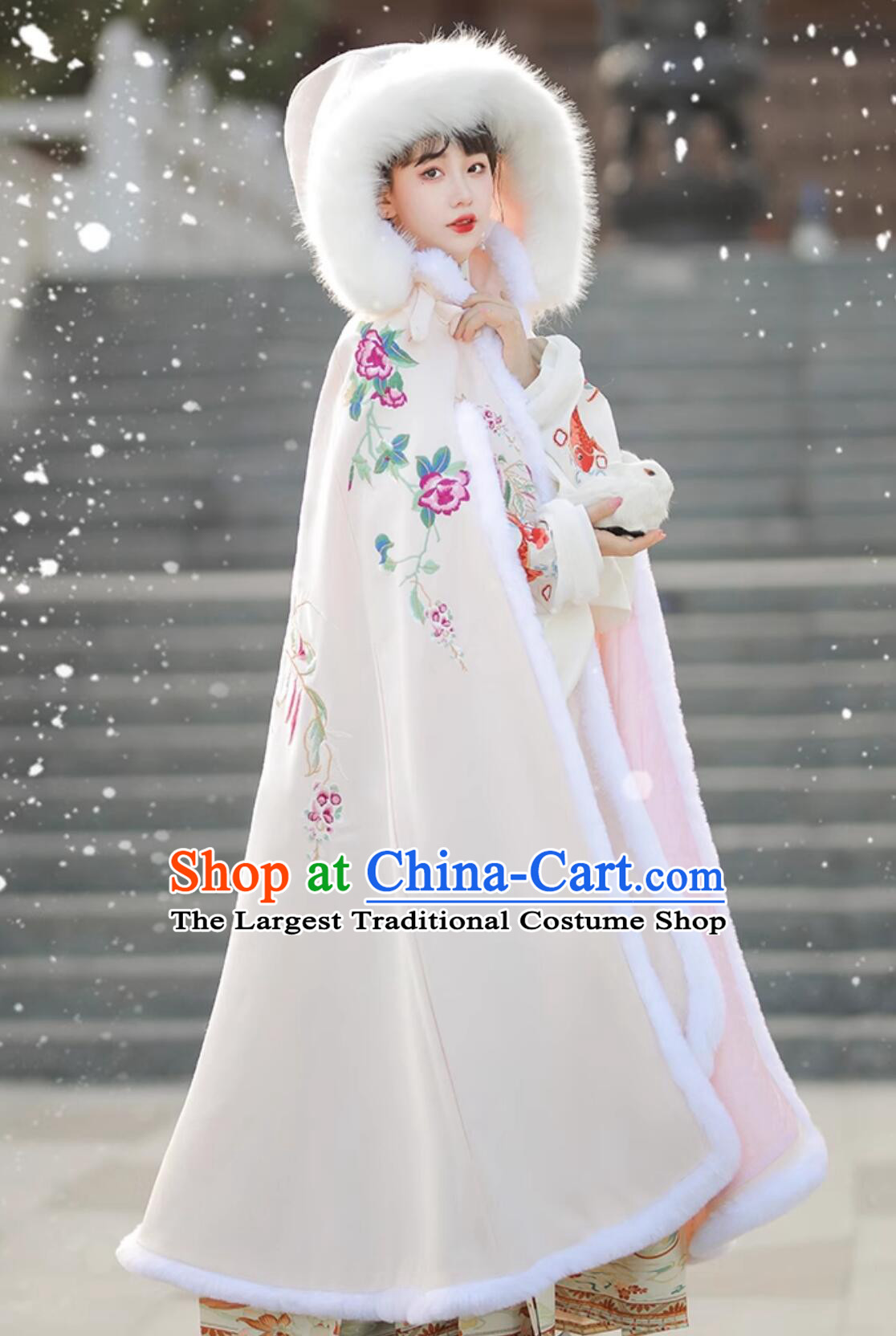 Winter Traditional Hanfu Cape Ancient China Princess Costume Embroidered Warm Cloak