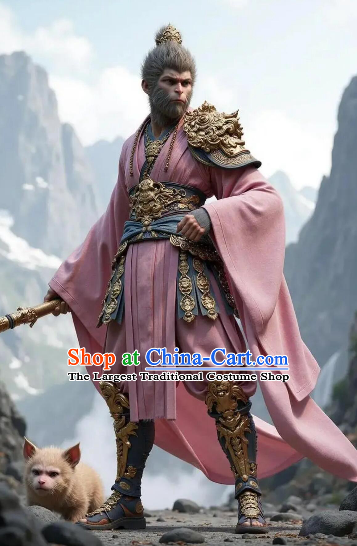 Black Myth Wukong Handsome Monkey King Costume Sun Wu Kong Pink Outfit