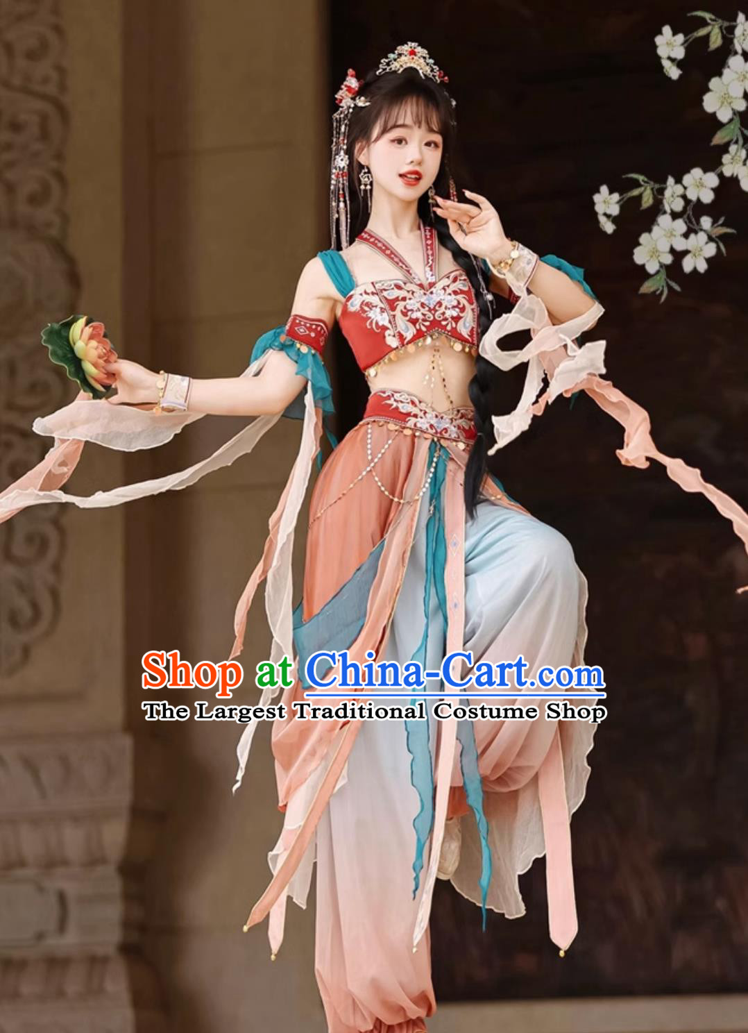 Chinese  Flying Apsaras Hanfu China Dunhuang Feitian Dance Costumes Complete Set