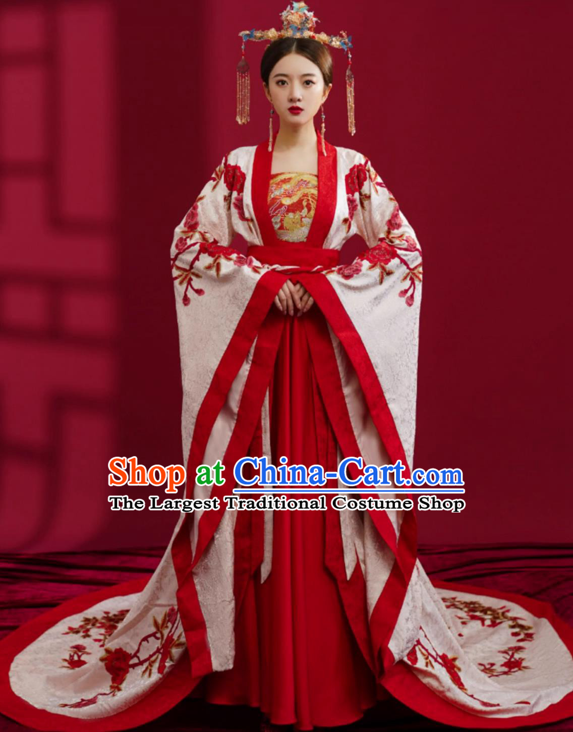 Traditional Wedding Dress China Ancient Bride Embroidered Costume Chinese Tang Dynasty Hanfu White Trailing Clothing