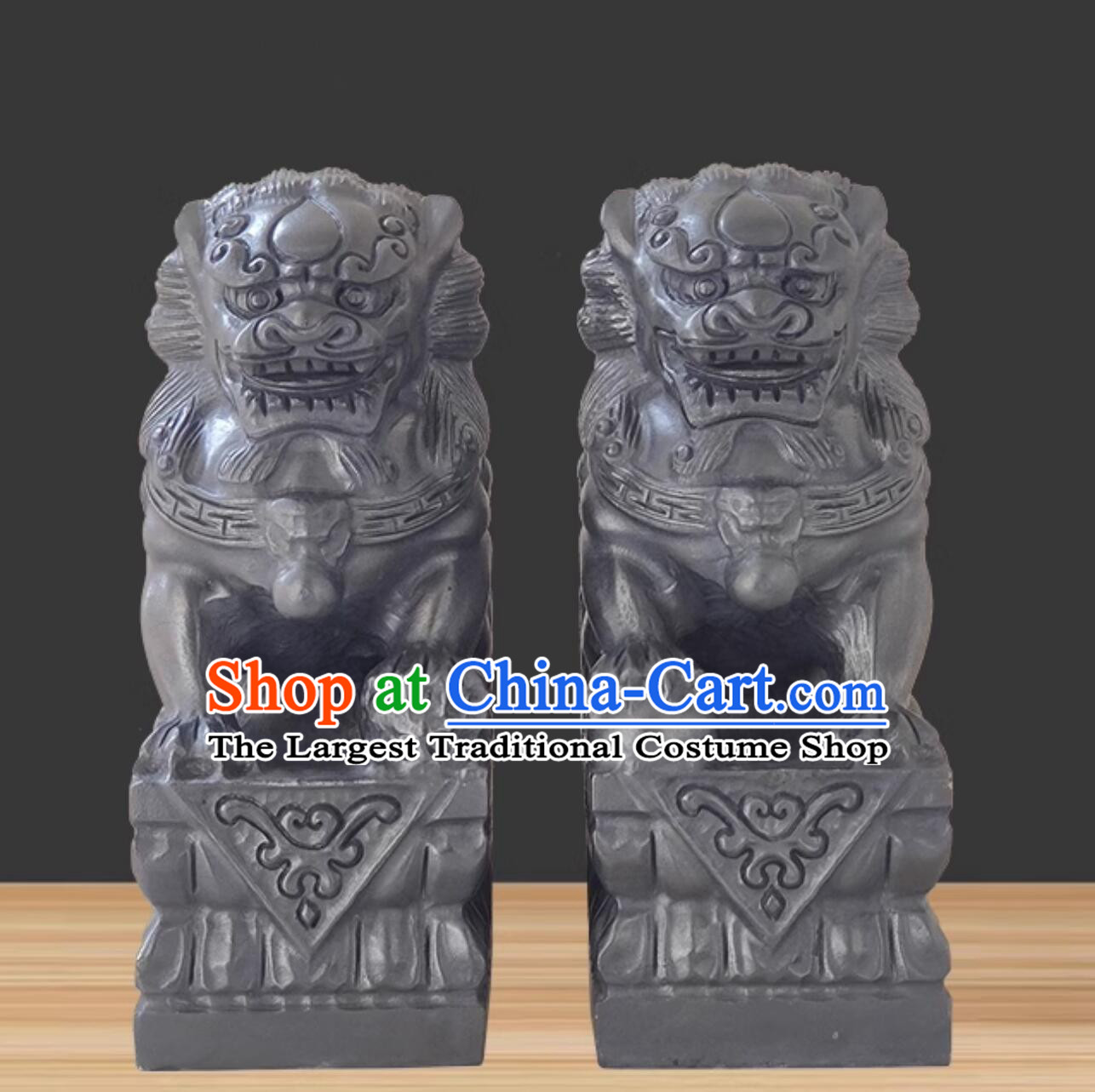 Top Carved Bluestone Lions Chinese Artworks Doorway Decoration Lions Set