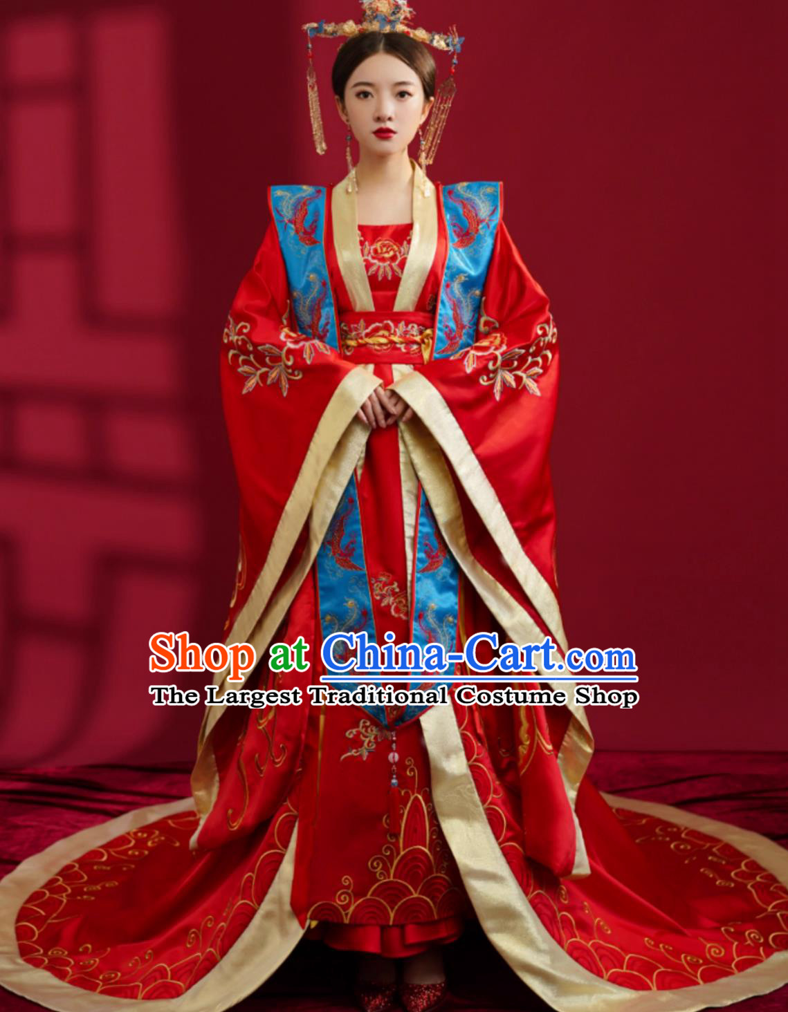 Chinese Ming Dynasty Hanfu Ancient Empress Red Attire Traditional China Wedding Clothing Red Dress