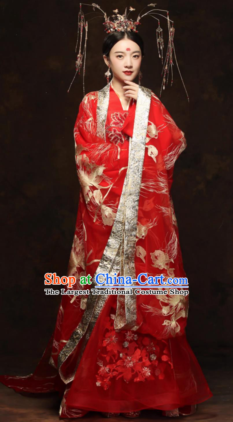 Traditional China Wedding Clothing Chinese Tang Dynasty Hanfu Ancient Princess Red Dress