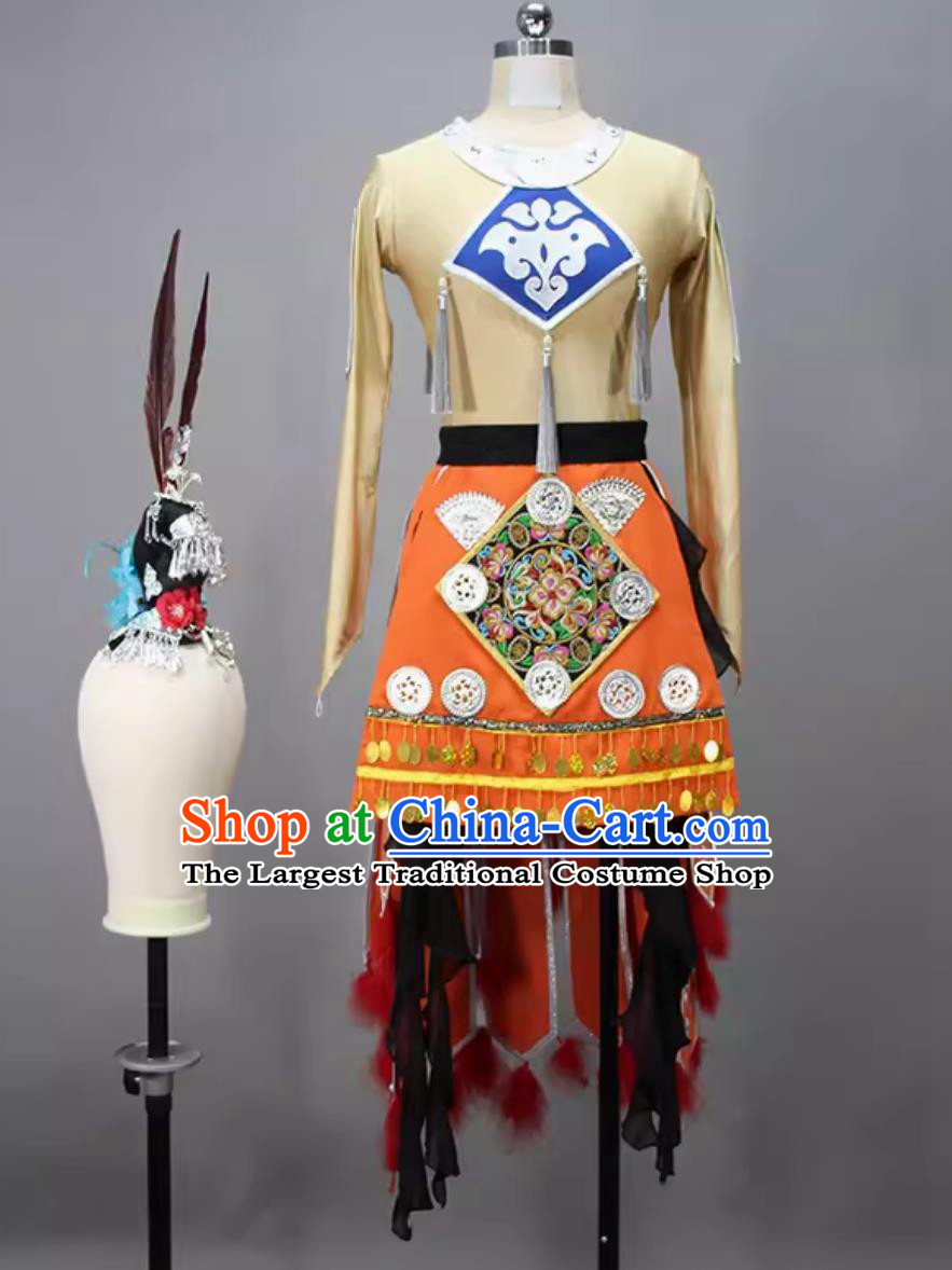 Women Group Dance Ethnic Costume Chinese Classical Dance Clothing China Dance Contest Miao Nationality Dress