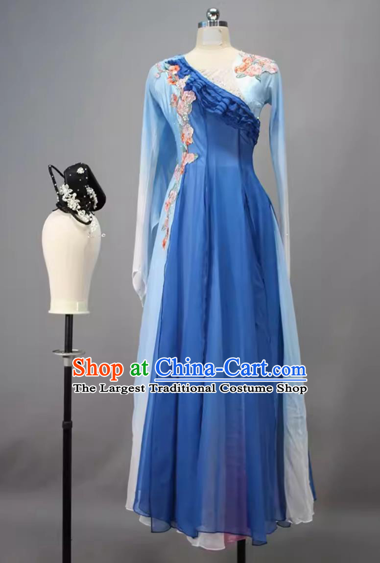 Woman Solo Dance Autumn Water Qiu Shui Costume Chinese Dance Competition Clothing China Classical Dance Blue Dress