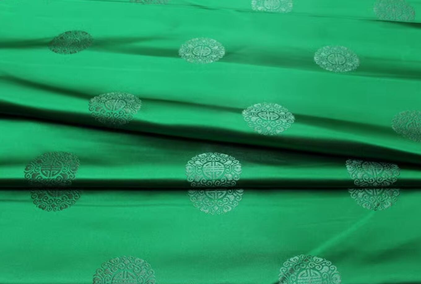 Chinese Classical Lucky Pattern Design Green Brocade Fabric Traditional Satin Tang Suit Silk Material