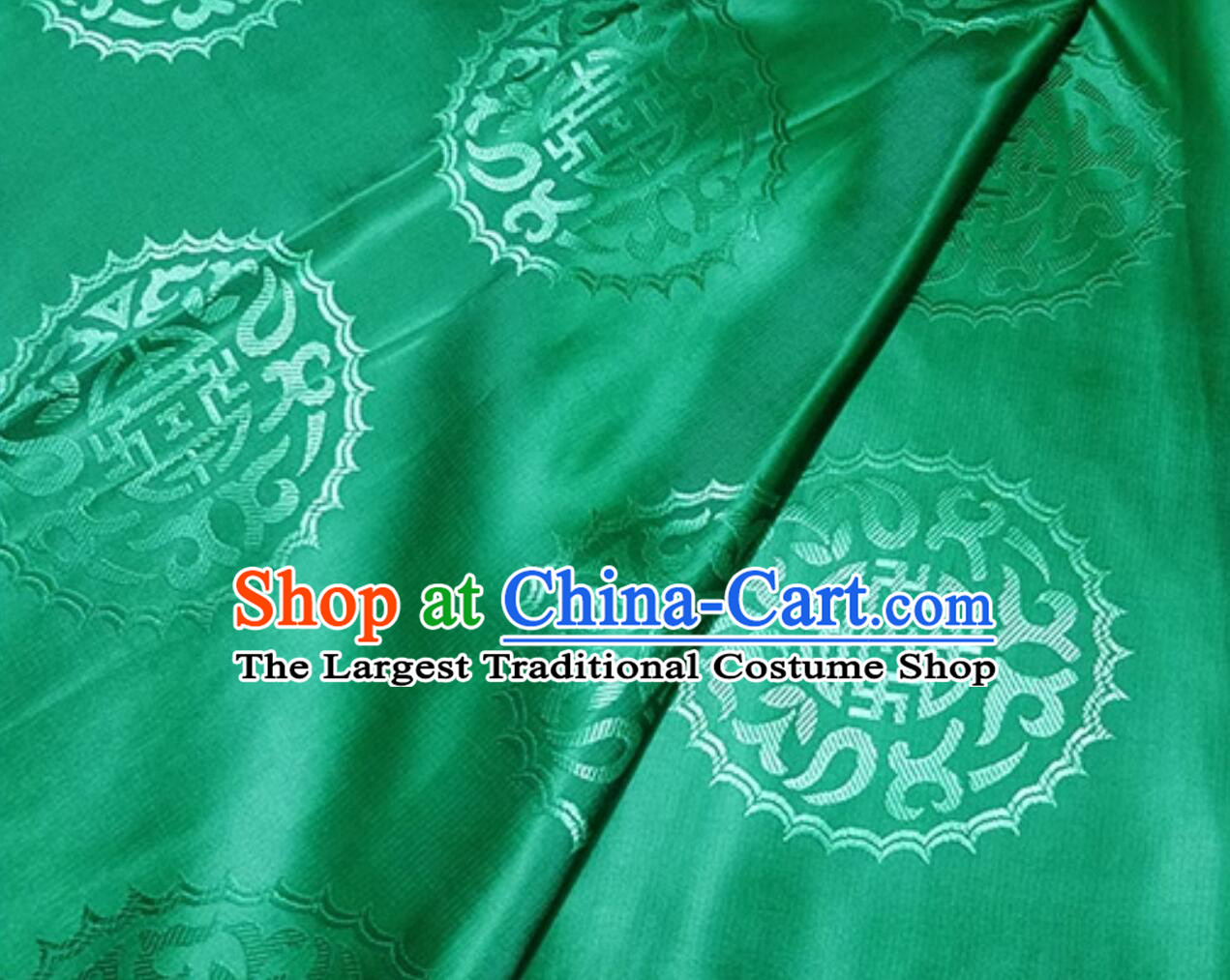 Chinese Traditional Longevity Pattern Green Silk Fabric Tang Suit Hanfu Cloth Material