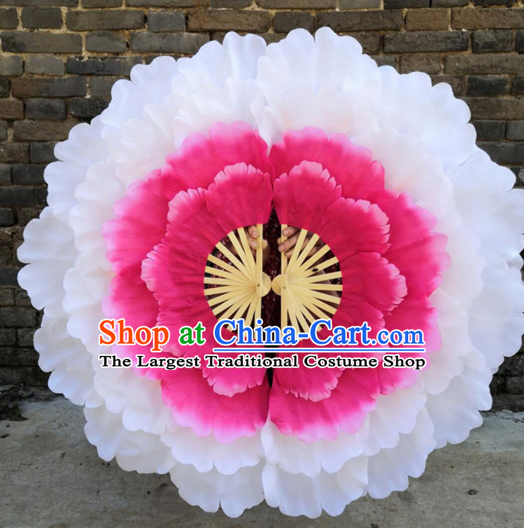 Chinese Folk Dance Fan Traditional Yangko Fan Handmade Peony Fan