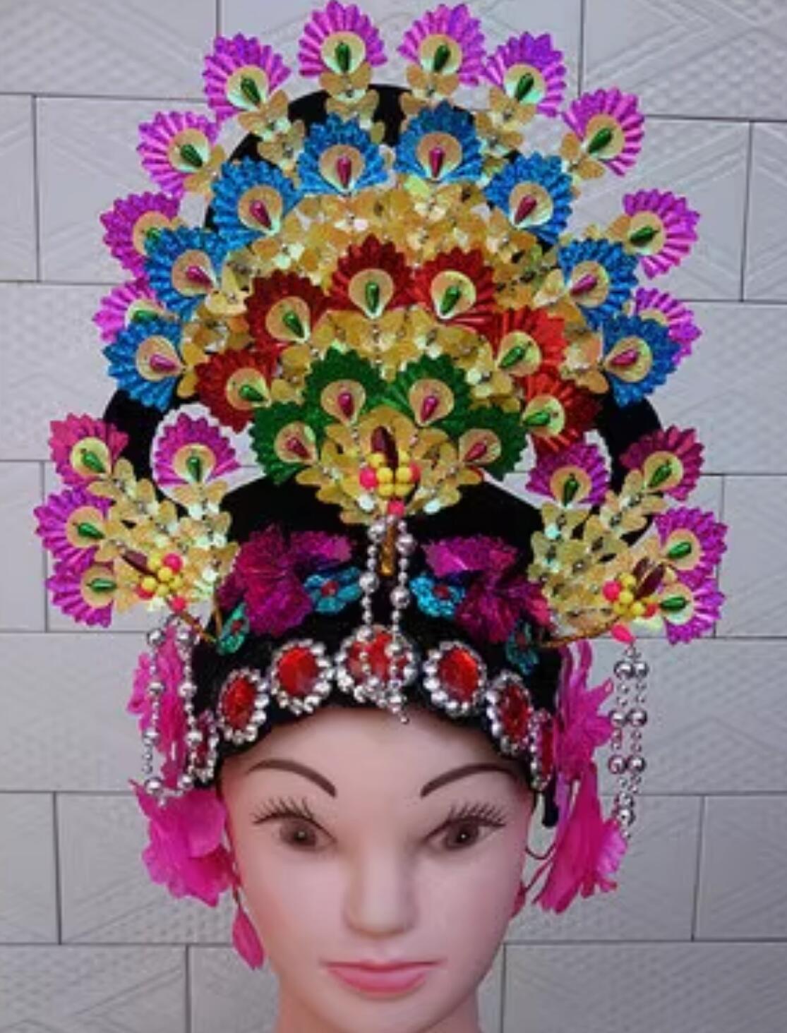 Handmade Opera Headwear Chinese Folk Dance Headdress New Year Parade Headpiece