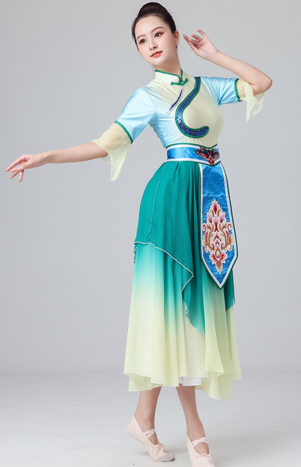 Tea Picking Maiden Dance Costume Women Group Dance Classical Dance Clothing Chinese Yangko Bamboo Hat Dance Dress