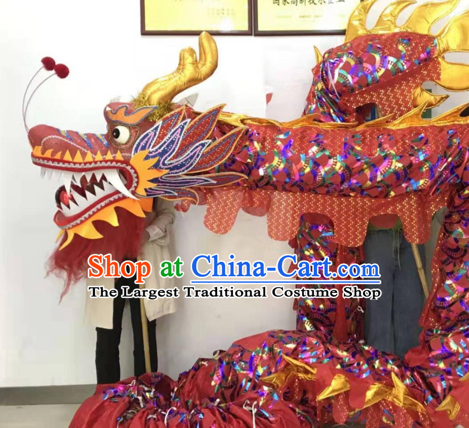 Traditional Festival Dancing Dragon Costume Red Chinese Dragon Dance Equipment  Rainbow Oxford Fabric Dragon Body Complete Set