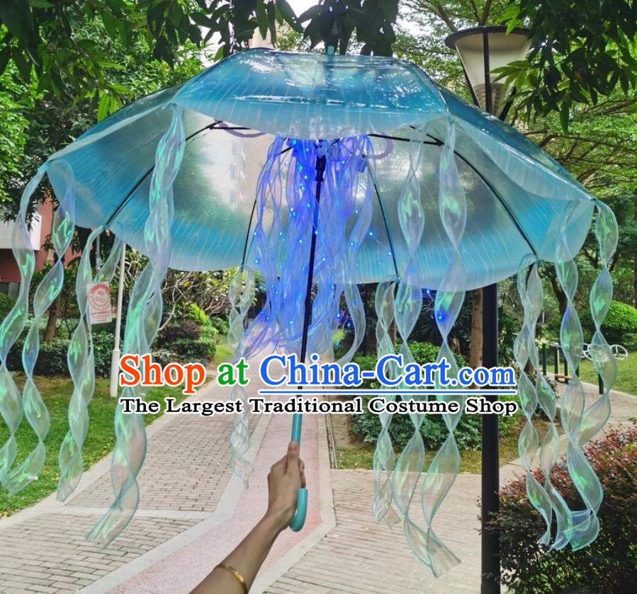 Fashion Show Cosplay Prop Mermaid Dance Umbrella Lighthouse Blue Jellyfish Glow In The Dark Umbrella