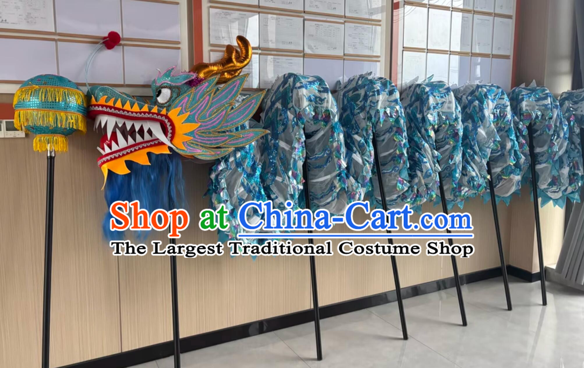 Professional Competition Dragon Dancing Prop Chinese Dragon Dance Net Costume Celebration Parade Blue Dragon Costume
