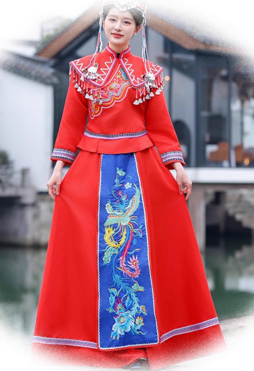 Chinese Minority Stage Dance Red Dress She Ethnic Group Performance Costume for Women