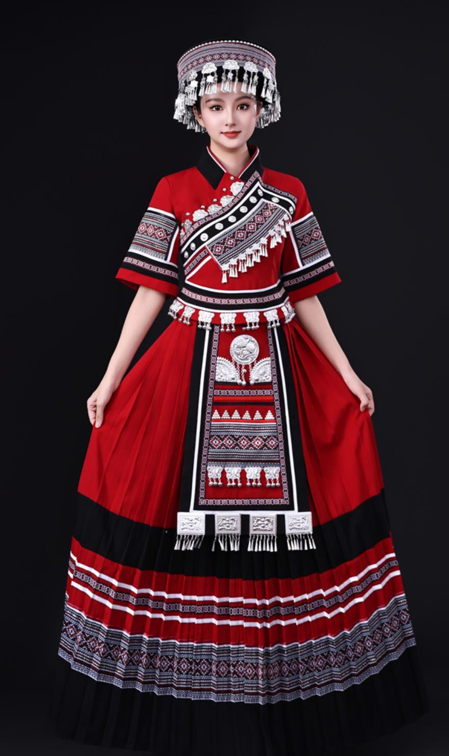 Chinese Minority Costume Miao Ethnic Women Traditional Clothing Guizhou Tujia Nationality Dress