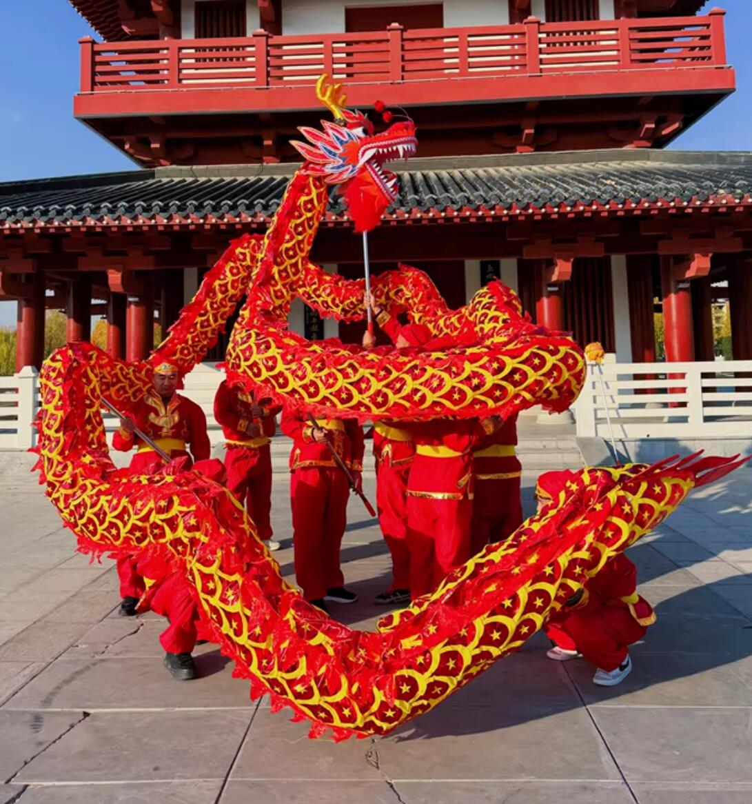 Red Chinese Traditional Dragon Dance Costumes Professional Lantern Festival Celebration Dragon Parade Equipment Complete Set