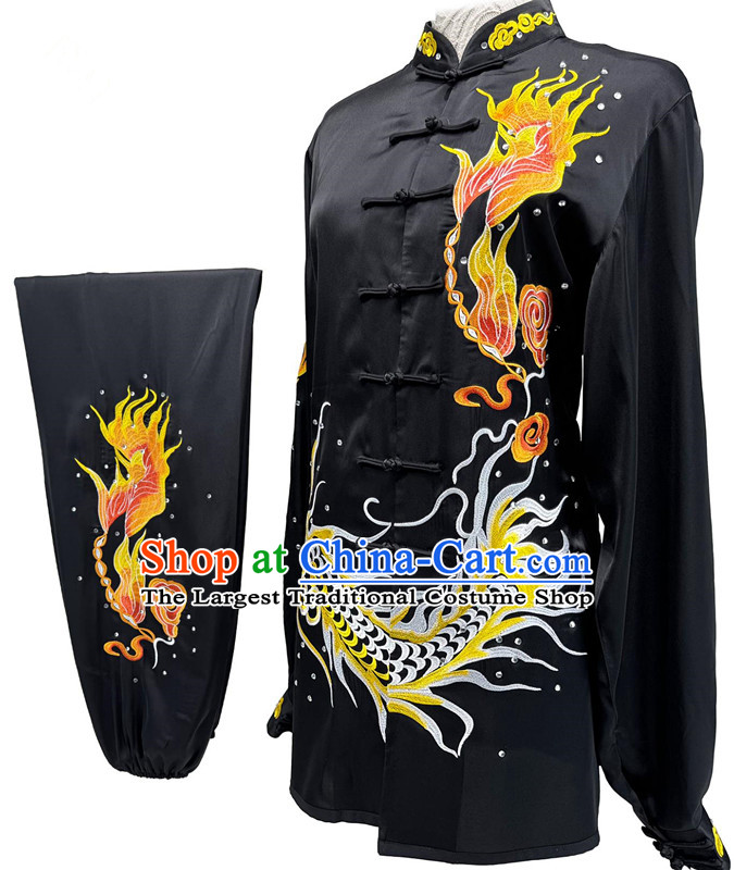 Wushu Competition Clothing Embroidery Dragon Martial Arts Suit Chinese Tai Chi Qigong Performance Deep Black Uniform