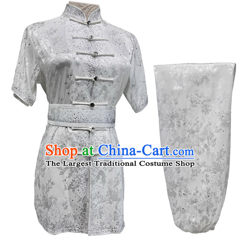 Bright Diamond Wushu Performance Costume Martial Arts Competition Uniform Chinese Kung Fu Changquan Argentate Clothing