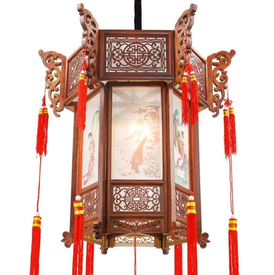 Chinese Wood Palace Lantern Antique Style Hall Courtyard Decoration Lamp Handmade Pendant Light