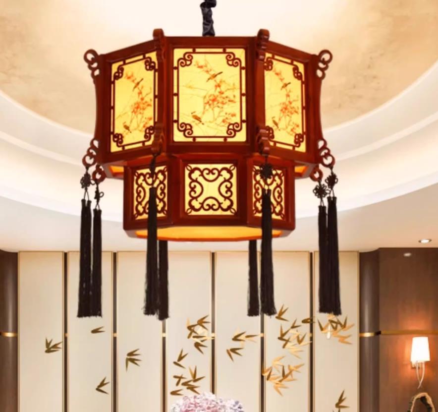 Chinese Antique Lantern Palace Reproduction Painting Bird Plum Lamp Restaurant Tea Room Hanging Light