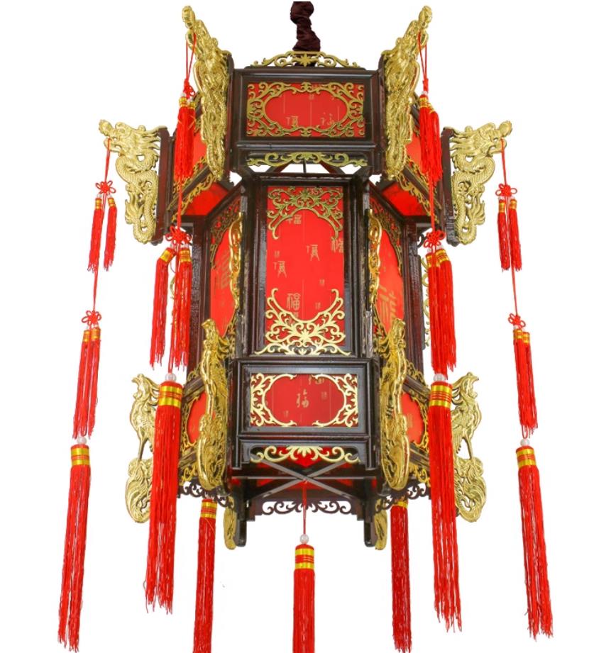 Chinese Wood Antique Gold Gilded Palace Lantern Traditional Corridor Lamp Decoration Hanging Light