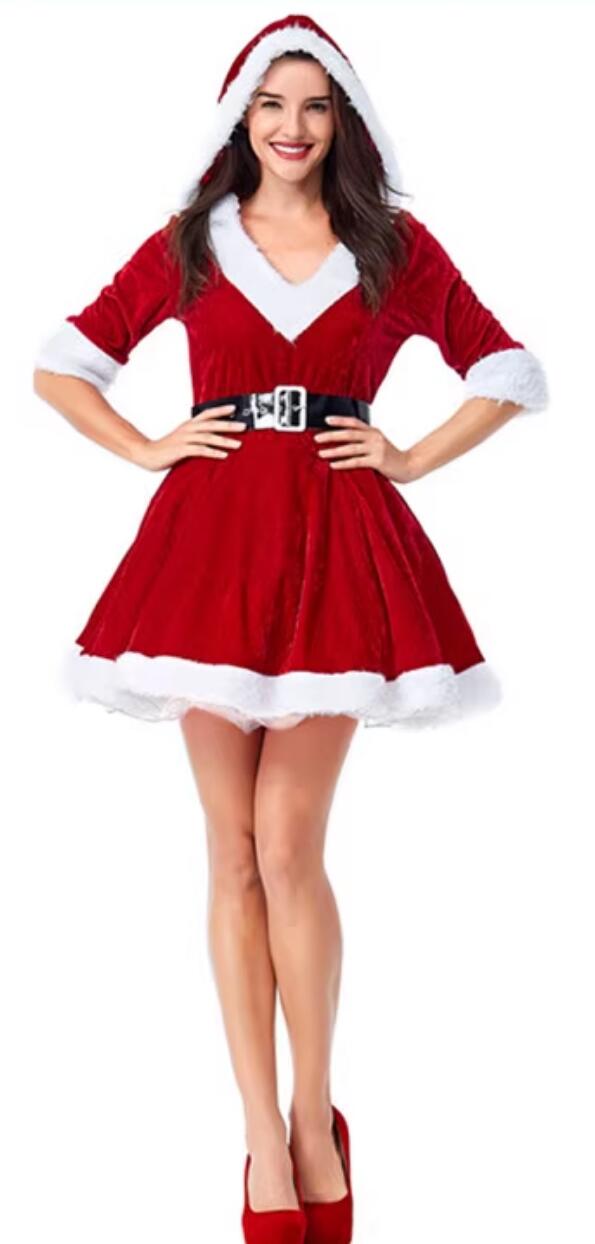 Christmas Court Queen Red Short Dress Theme Party Clothing Cosplay Elf Costume