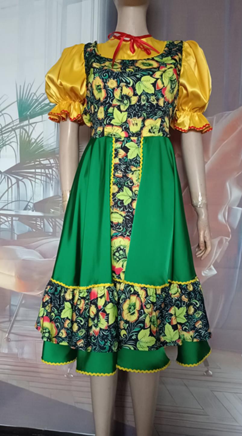 Western Restaurant Waitress Performance Dance Clothing Russian Traditional Costume Women Green Dress