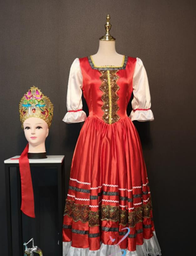 Russian Folk Dance Costume Women European Court Stage Performance Opening Dance Flared Dress