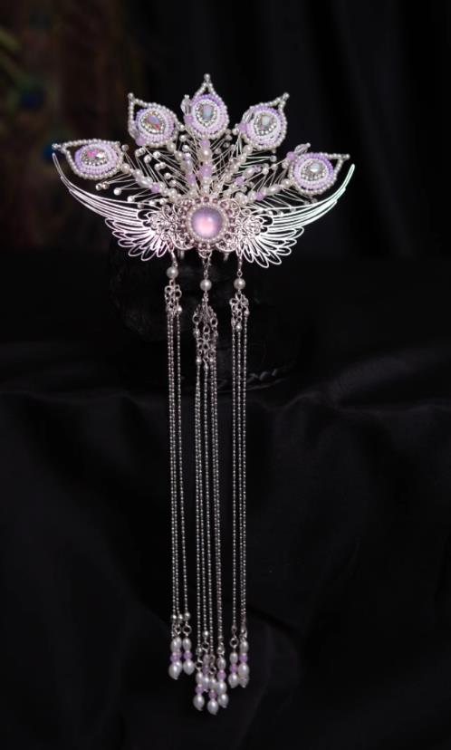 Handmade Light Purple Phoenix Hair Comb Back Tassel Buyao Hairpin Chinese Hanfu Hair Ornament