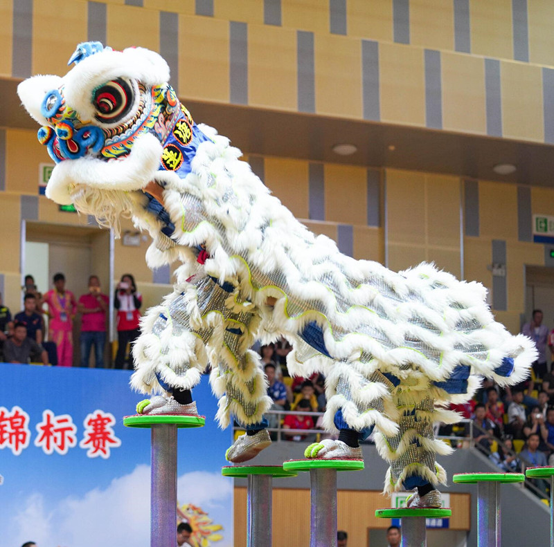 Chinese Dancing Lion Equipment Clothing Handmade Fut San Lion Dance Costume White Wool Lion Dance Head