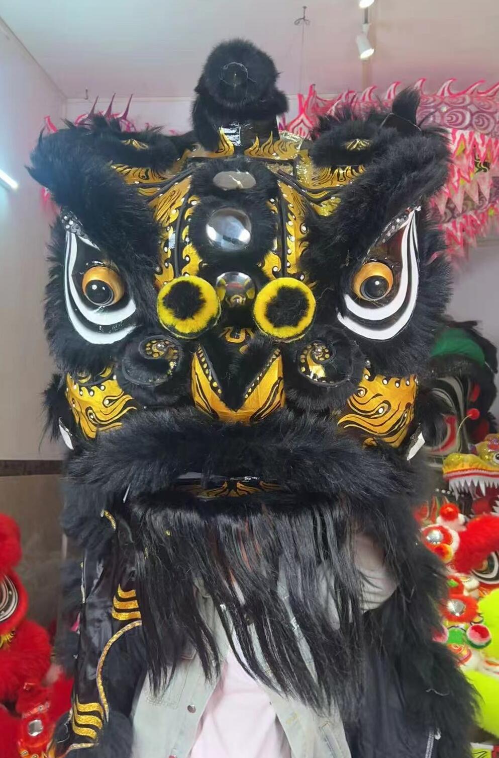 Traditional Dancing Lion Clothing Black Wool Lion Dance Costume Handmade Donghai Laofuzi Lion Dance Head Full Set