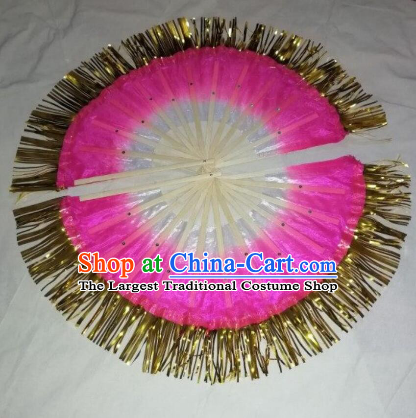 Gold Tassel Fan Square Dance Thread Fan Chinese Folk Dance Fan Pink Fan Dance Prop