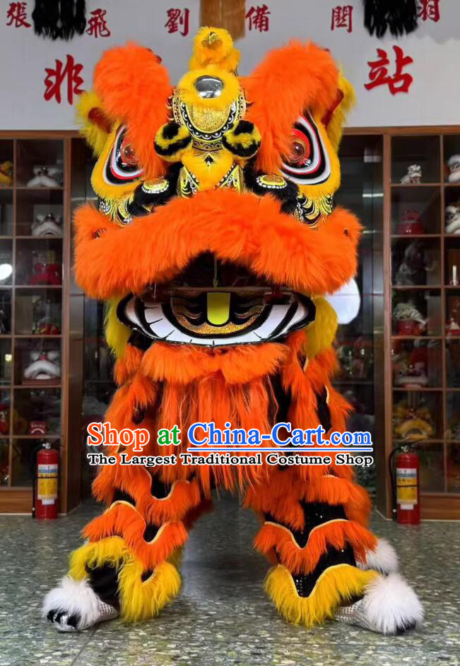 Traditional Pattern Orange Fur Lion Chinese Fut San Lion New Year Lion Dance Costume Handmade Lion Dance Head Props